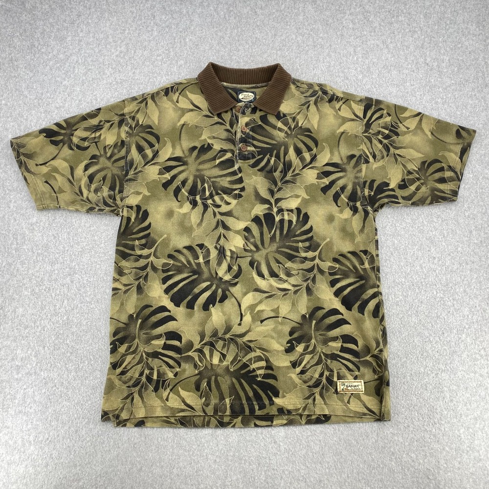 Tommy Bahama Shirt Men's Large Green Floral Print An Original Beach Polo Vintage