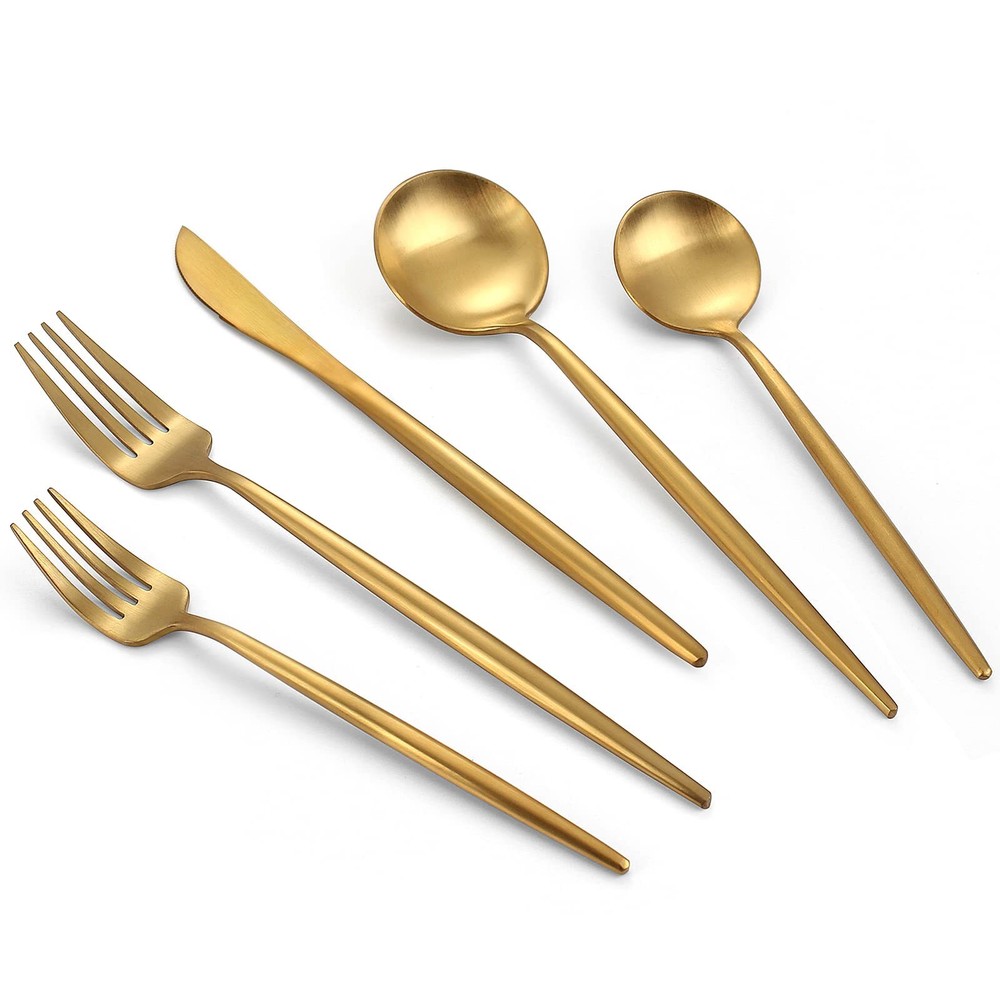 Matte Gold Silverware Set, 20-Piece Stainless Steel Flatware Set, Tableware C...