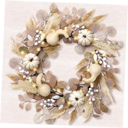 24'' Collapsible Thanksgiving Wreaths for Front Door, Autumn Harvest Pumpkin