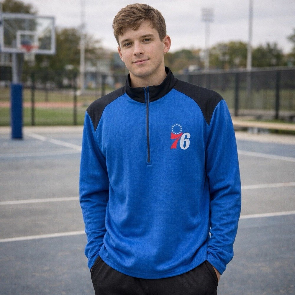 Philadelphia 76ers Antigua Jacket Men’s Size L 1/4 Zip Long Slv Blue Velocity