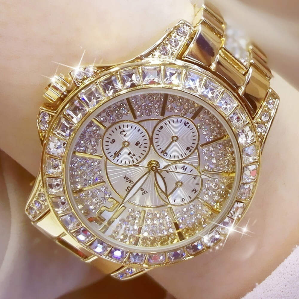 Rhinestone Square Full Drill Alloy Watch with Hardlex Dial and 30M Water Resista