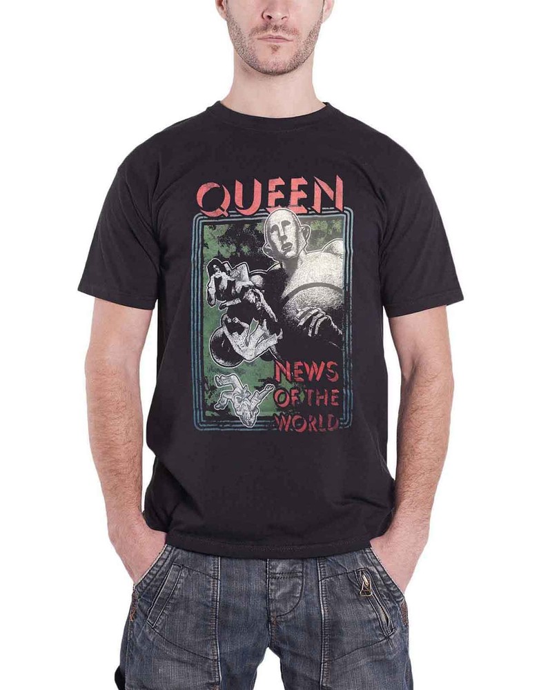 Queen News of the World Distressed Band Logo Official Men's Black T-Shirt