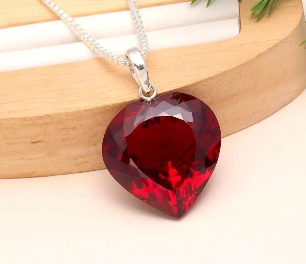 31 Ct Heart Shape Ruby Pendant Mozambique Ruby Necklace Silver Pendant Gemstone