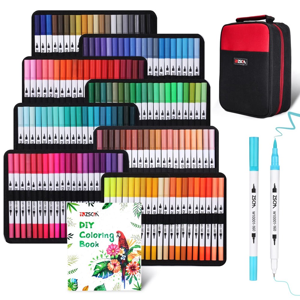 160-Color Dual-Tip Brush Marker Set by ZSCM – Fine & Broad Tips for Vibrant Art & Calligraphy
