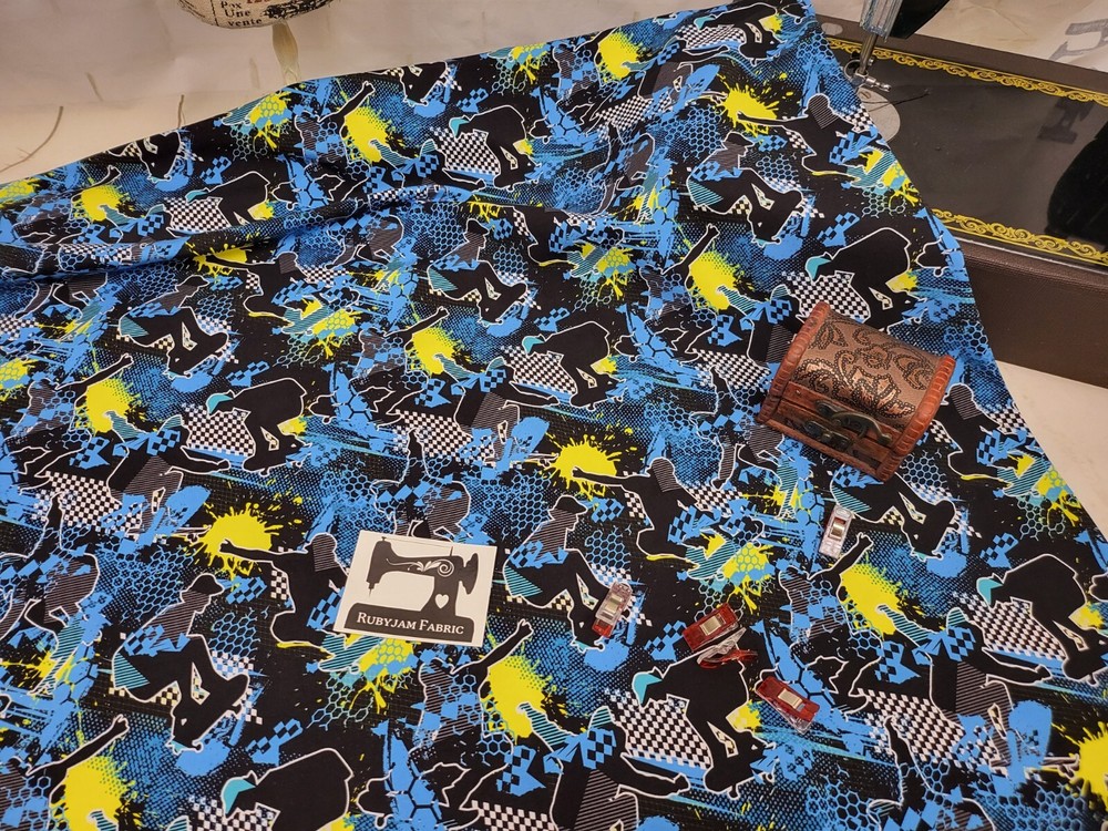 Skateboards, Skateboarders, cotton lycra jersey knit fabric 150cm wide