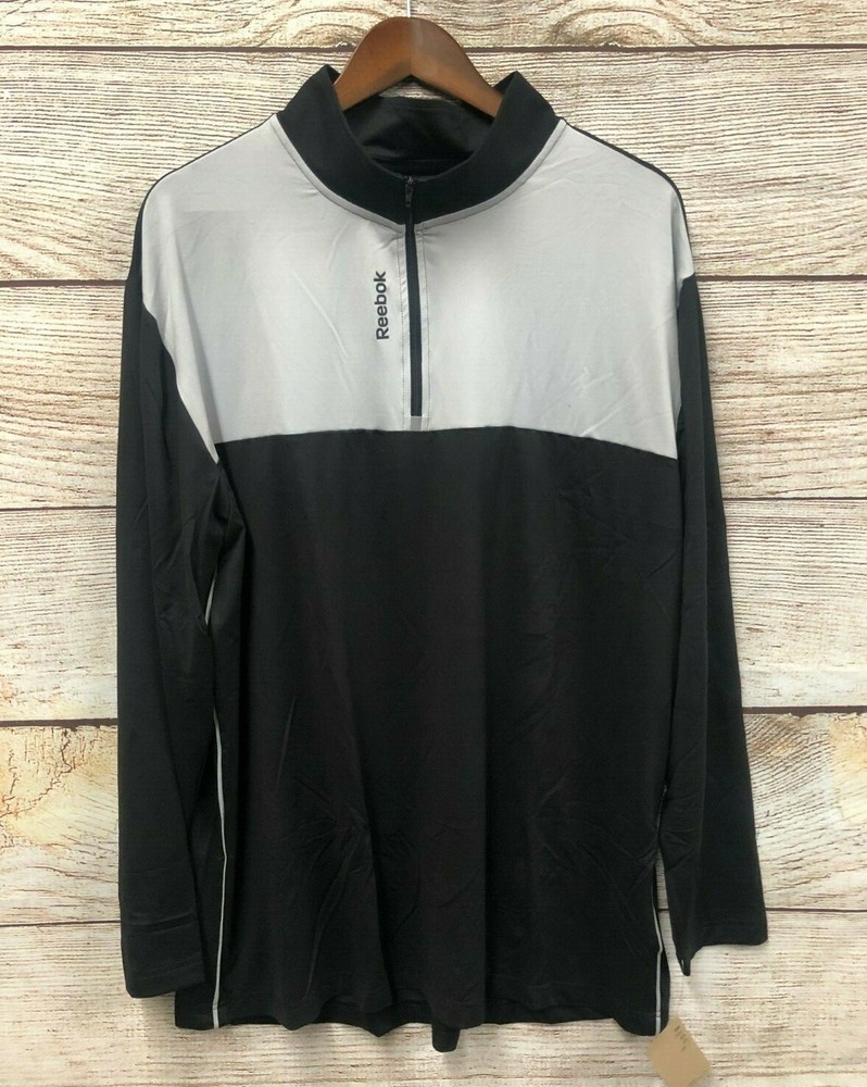 Reebok Shirt Mens B&T Size 2XL Gray & Black 1/4 Zip Neck Pull Over Shirt New