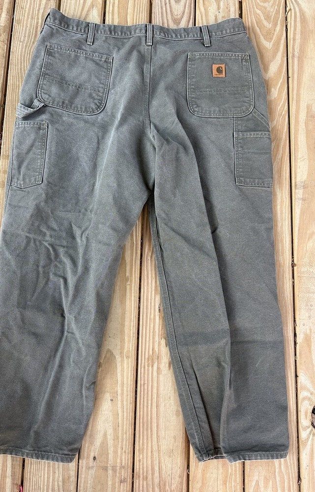 CARHARTT ORIGINAL MENS DUNGAREE B11-MOS CANVAS GREEN CARPENTER PANTS SZ 42X30