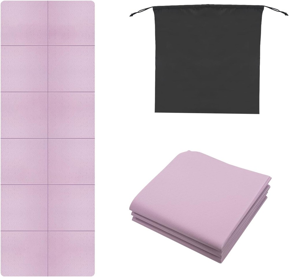 Foldable Yoga Mat For Travel, 6Mm Thick, With Storage Bag, Non Slip Tpe Sports P