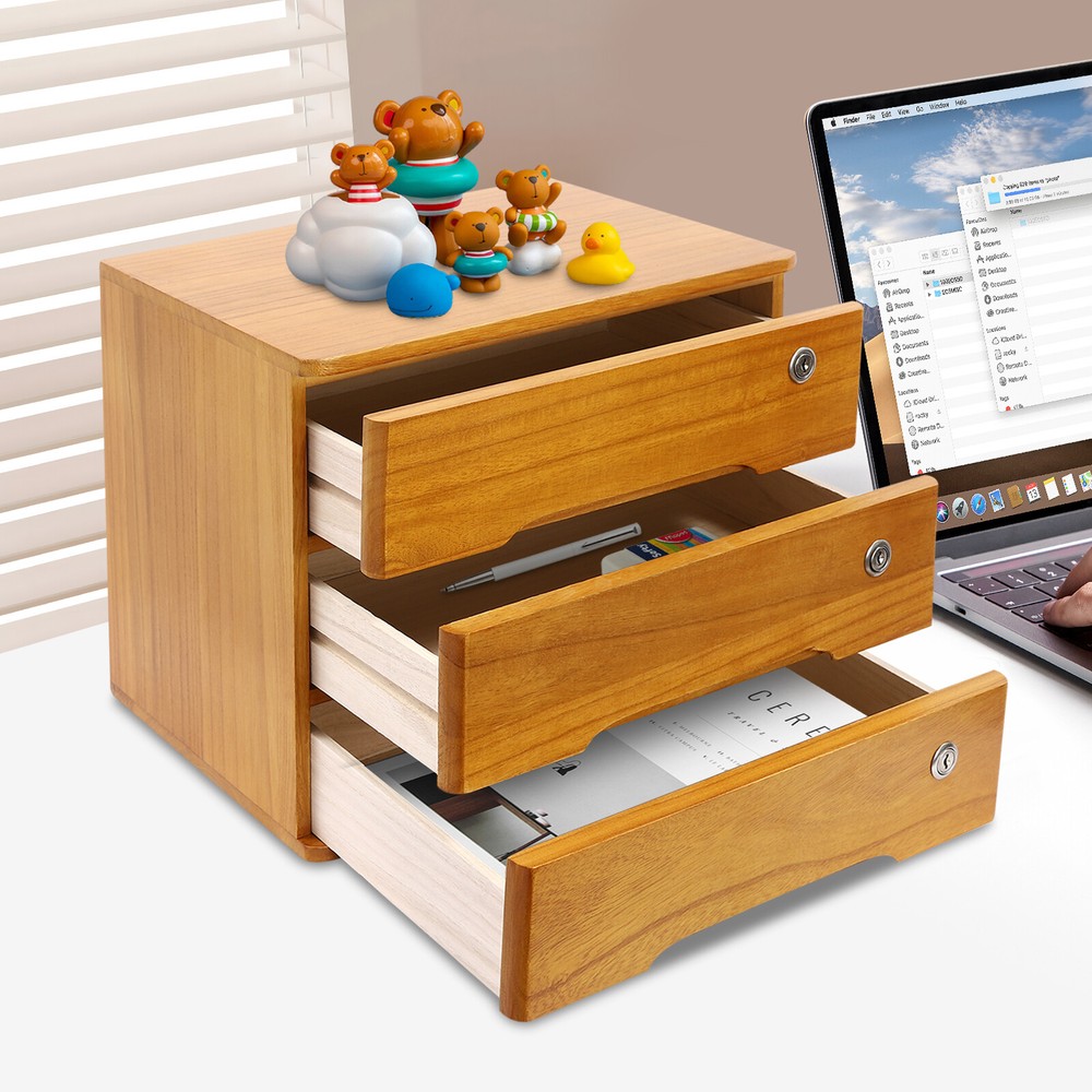 Modern Wooden Desktop Storage Cabinet Desktop Storage Box with Lockable Drawers