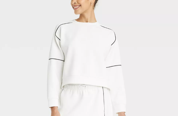 Women's Airy Sleek Crewneck Sweatshirt - All In Motion Cream S