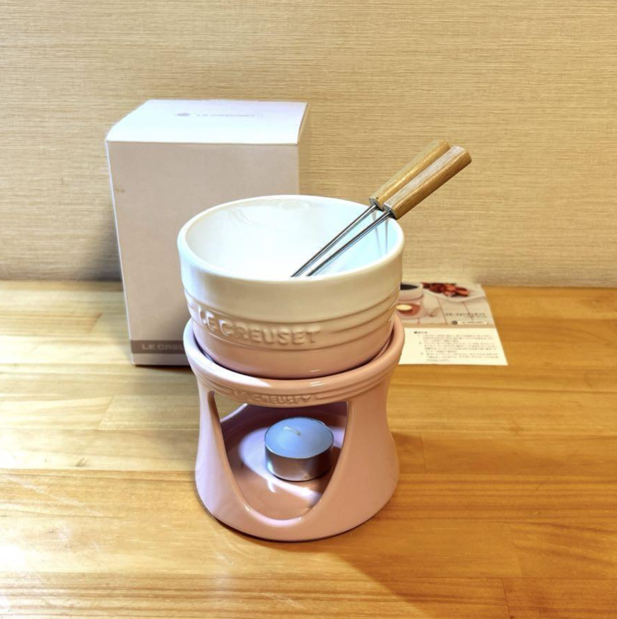 Le Creuset Powder Pink Stoneware Petite Fondue Set with 2 Picks