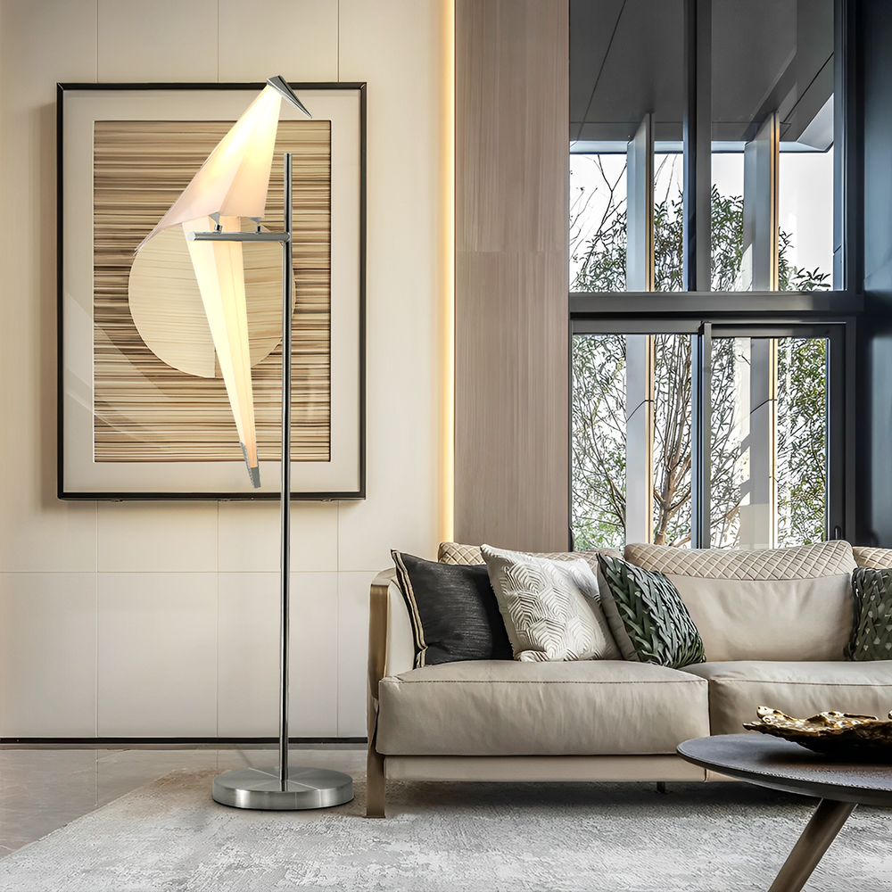 Bird Floor Lamp Standing Pole Floor Light LED Origami Crane Living Room Lamps
