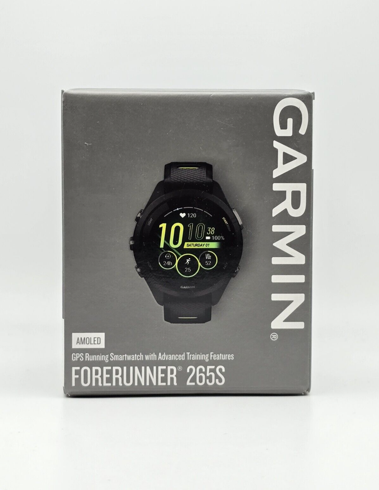 Garmin Forerunner 265S GPS Running Smartwatch AMOLED Black Amp Yellow - Open Box