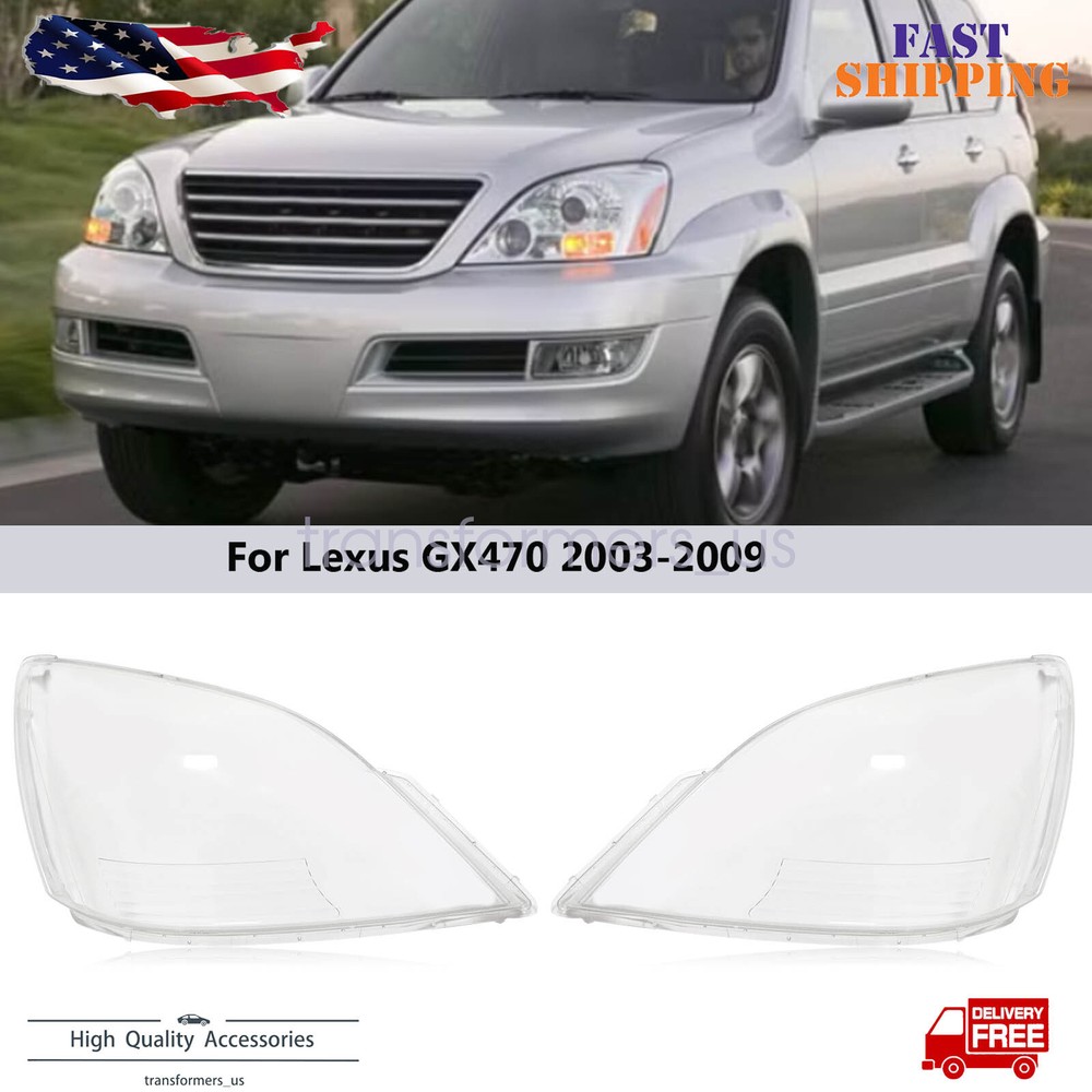 Pair Headlight Lens Cover Intended for Lexus GX470 2003-2009 (Left + Right)