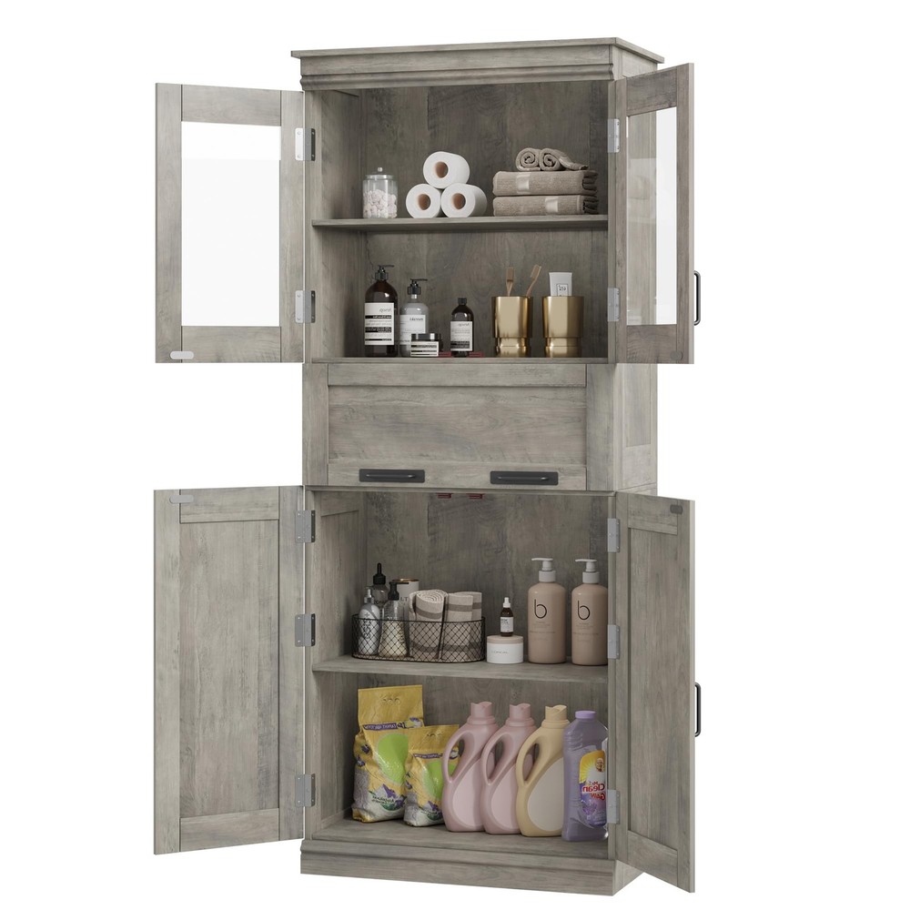GarveeHome Tall Bathroom Cabinet, Freestanding Storage Cabinet with Glass Doo...