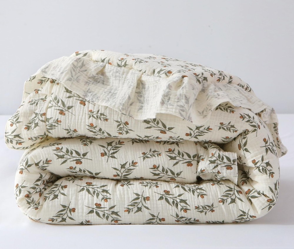 100% Cotton Muslin Reversible Baby Blanket Ultra Soft Cozy Crib Quilt