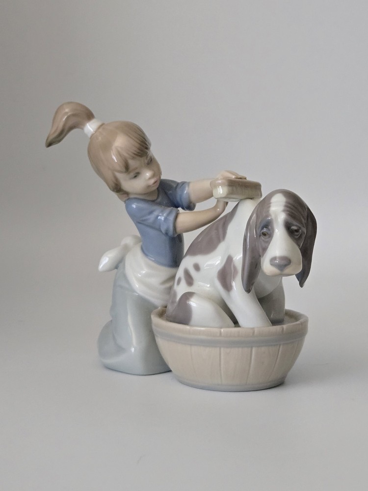 Handmade Spanish Ceramic Tile #5455 Girl Washing Dog Saturday Soak RPC Gallery