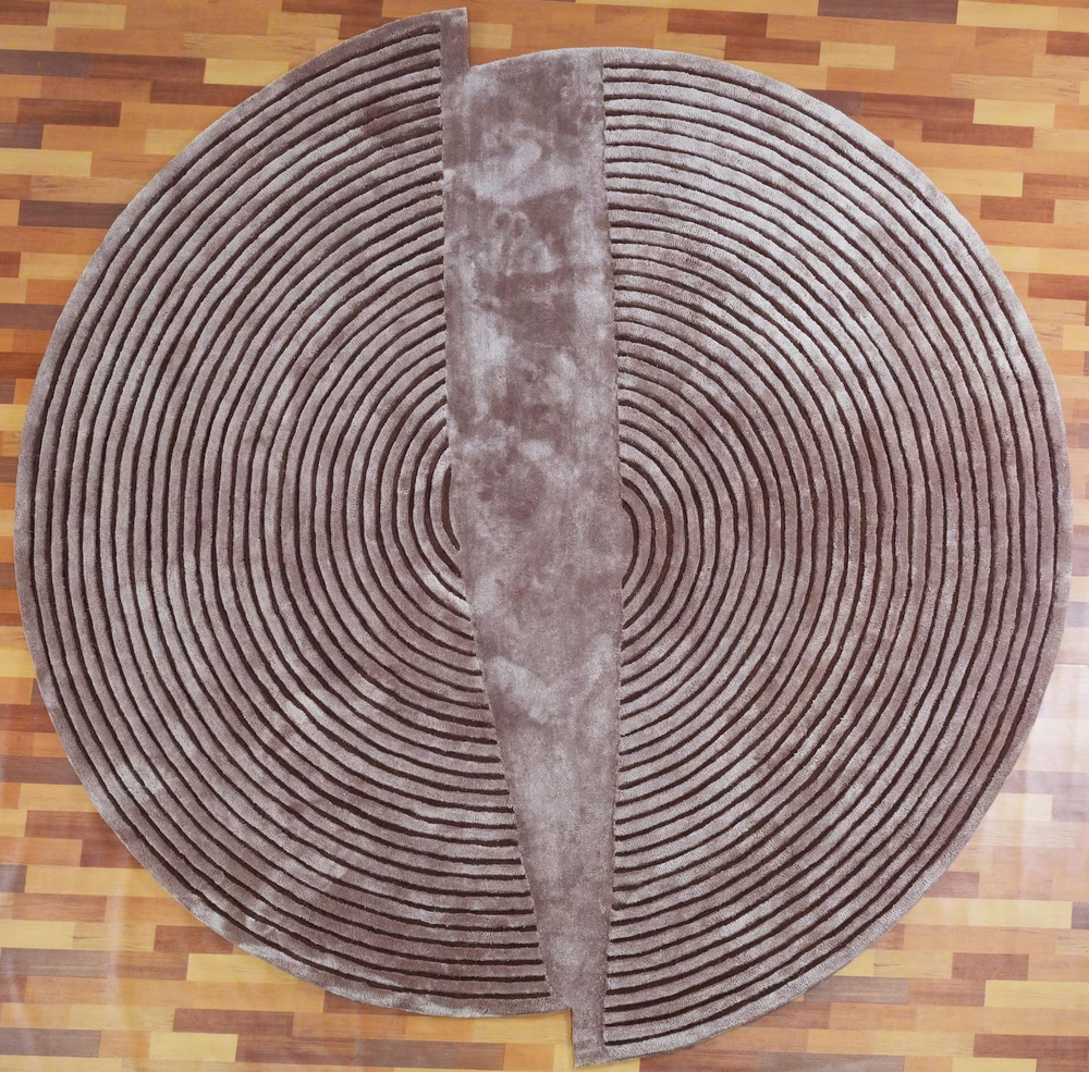 Hand-Tufted Round Wool Rug: Circular Ribbed Design, 6 ft