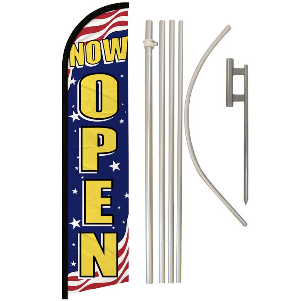 Now Open Full Curve Windless Swooper Flag & Pole Kit in Patriotic Style