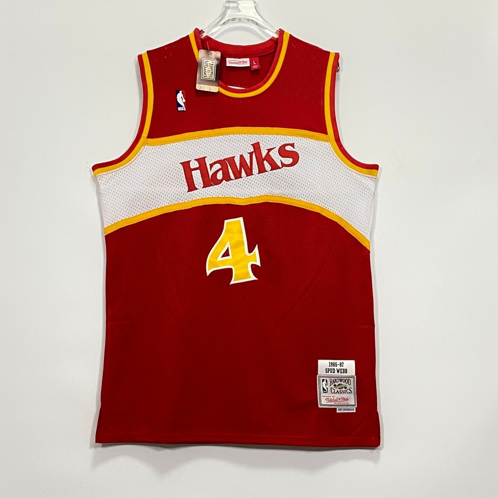 Spud Webb #4 Jersey, Embroidered, 86-87 Season, Retro, Red
