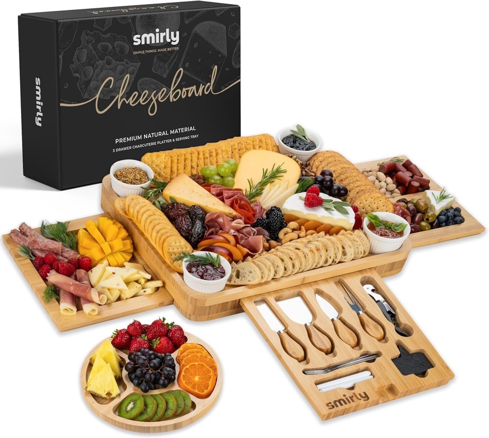 SMIRLY Charcuterie Boards Gift Set: Board Set, Bamboo Cream White