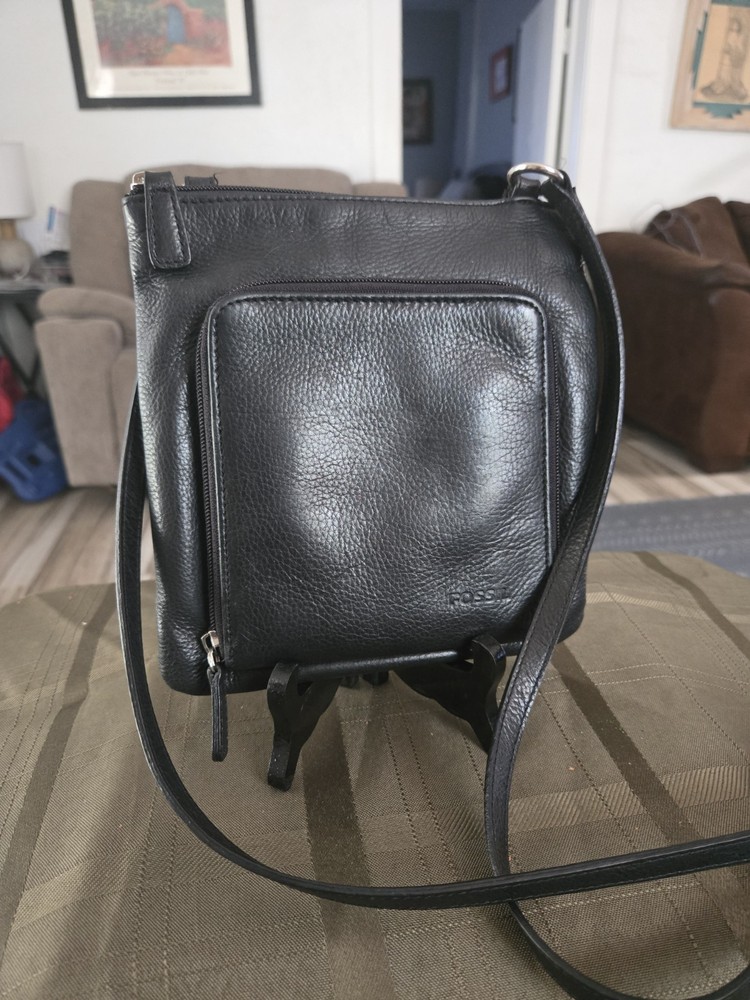 Moms Fossil Mini Crossbody Purse Satchel Black Square Credit Card Holder 5” x 5”