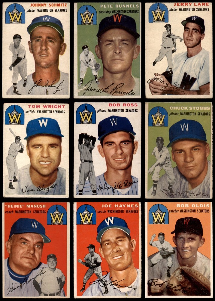 1954 Topps Washington Senators Team Set 2 Baseball Cards - Good Condition 6910021