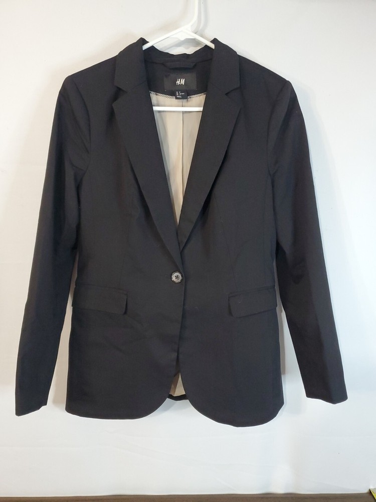 H&M Blazer Women's Size 8 Black Solid Long Sleeve Business Work Jacket Classic