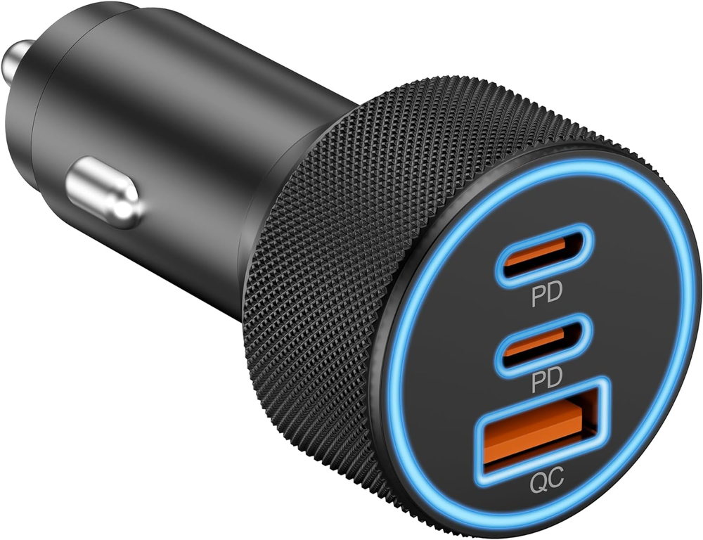 USB C Car Charger, 3-Port 67W Dual USB-C & USB-A Car Power Adapter PD/QC Fast Ch