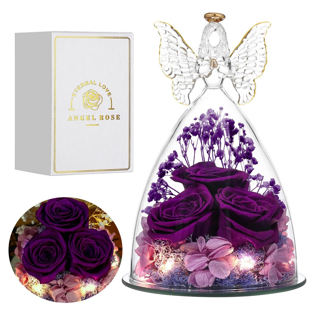 Mothers Day Gift for Mom Preserved Flowers in Glass Angel Forever Floral Keepsake-image