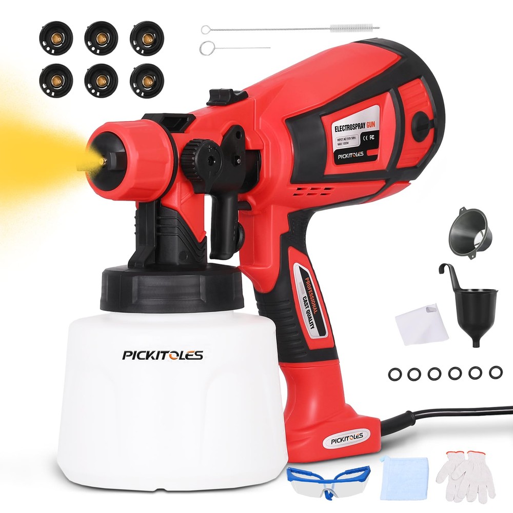 1000W HVLP Electric Spray Paint Gun with 6 Brass Nozzles