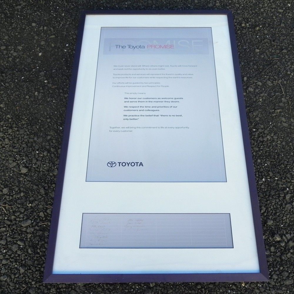 THE TOYOTA PROMISE TOYOTA DEALERSHIP PROMO AD PHRASE FRAMED 41.5
