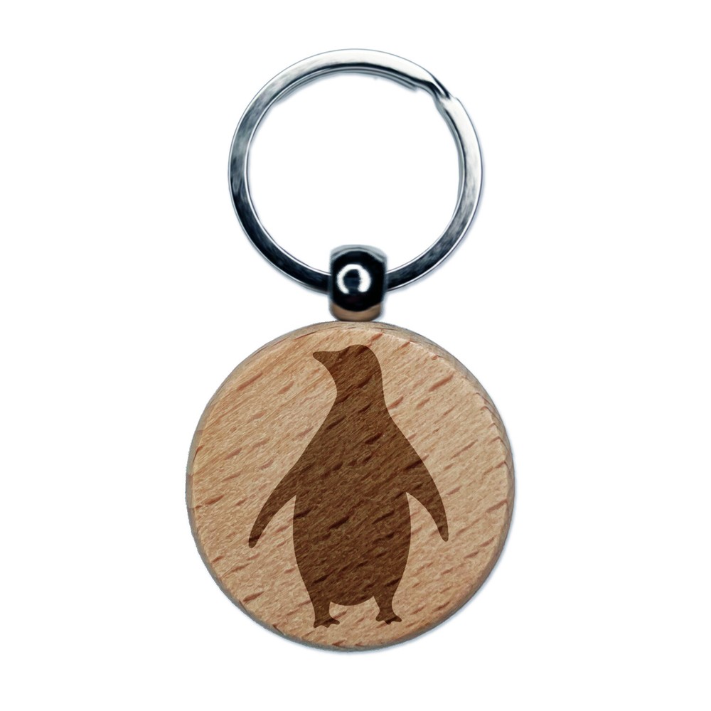 Engraved Wood Keychain with Chill Penguin Silhouette Design