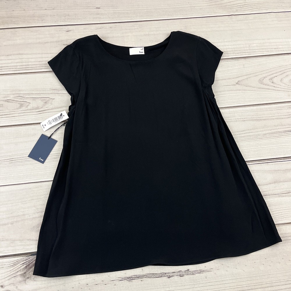Wilfred Free Juliger Blouse Womens M Black Rayon Swing Cap Sleeve Lined Top NWT