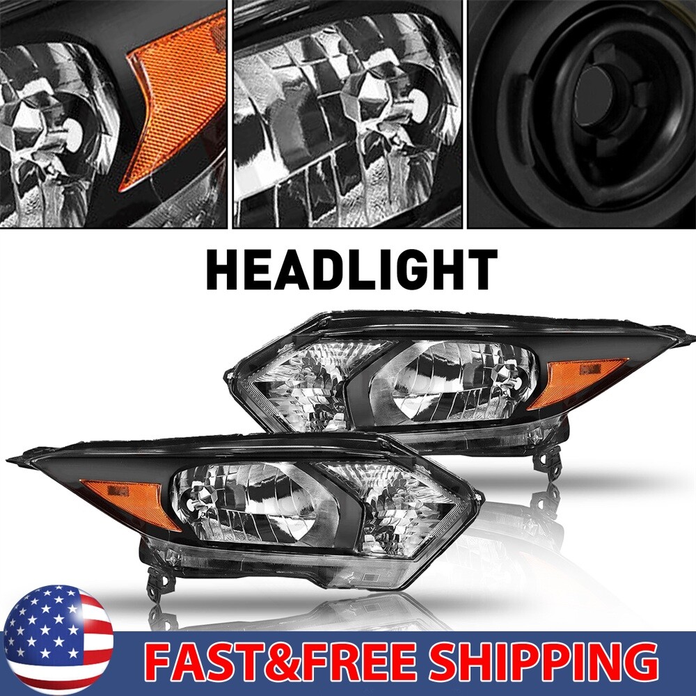 Fit 2016-2018 Honda HR-V HRV Black Housing Halogen Headlight Assembly Pair LH RH