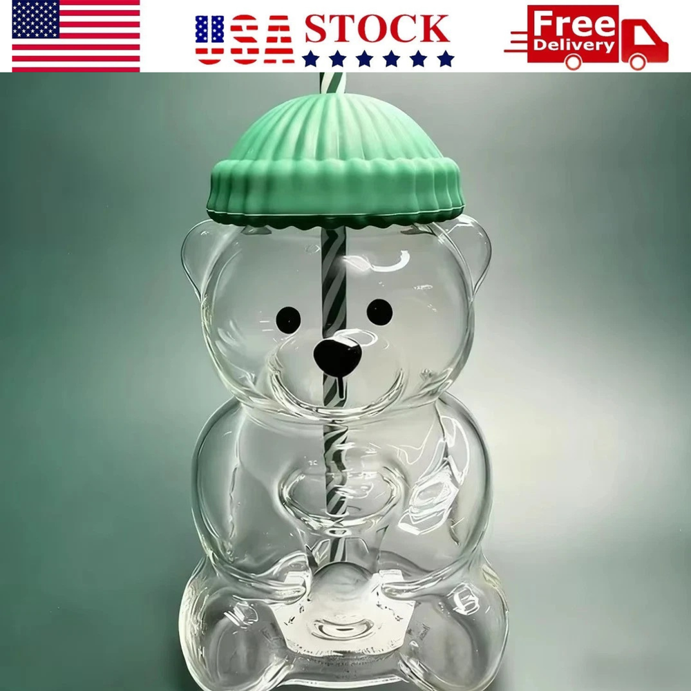 2026 Barista Bear Cup Limited Edition Glass Cup With Straw Xmas Gift 500 ML
