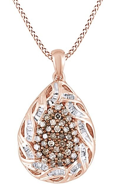 1 Ct Lab Created Brown Diamond Teardrop Pendant Necklace 14K Rose Gold Plated
