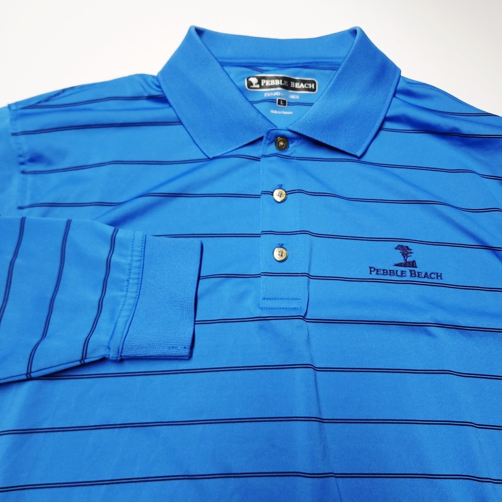 Pebble Beach Performance Blue Striped Polo Golf Shirt Men's Size Large NWOT PGA