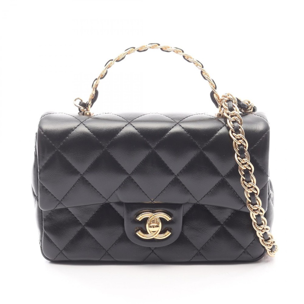 CHANEL Matelasse Small Top Handle Chain Shoulder Crossbody Handbag leather Used