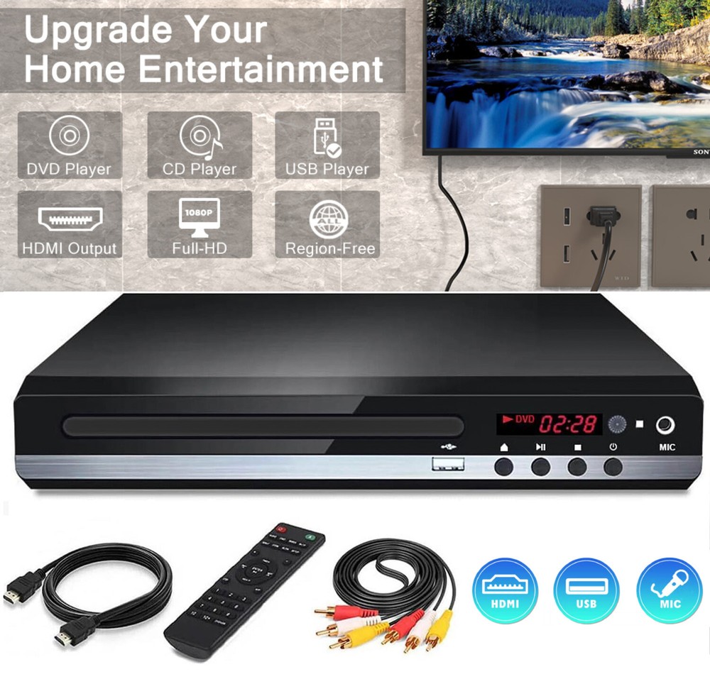 All Region Free 1080p DVD Player with USB HD RCA Output