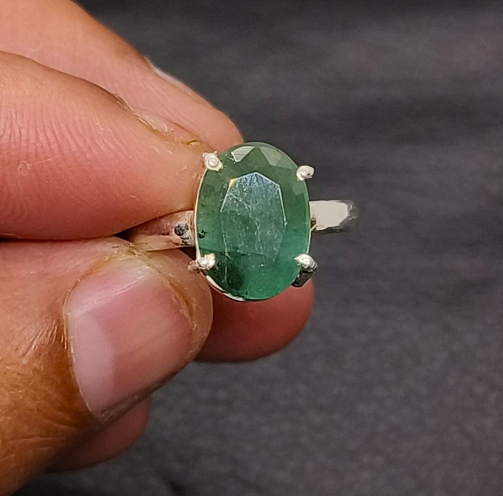 Zambian Emerald Ring Natural Green Gemstone Size 6.5 US