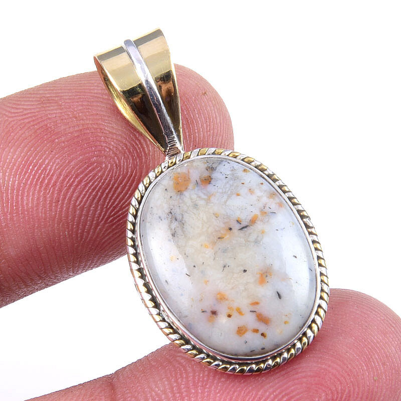 Natural Dendrite Opal 925 Solid Sterling Silver Gift TwoTone Pendant 1.25