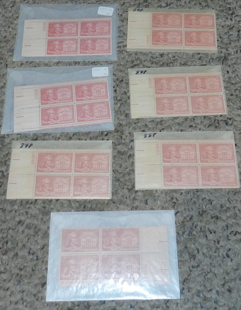 Unused Stamp lot of 7 Scott #1086 Alexander Hamilton 3 cent Plate Blocks