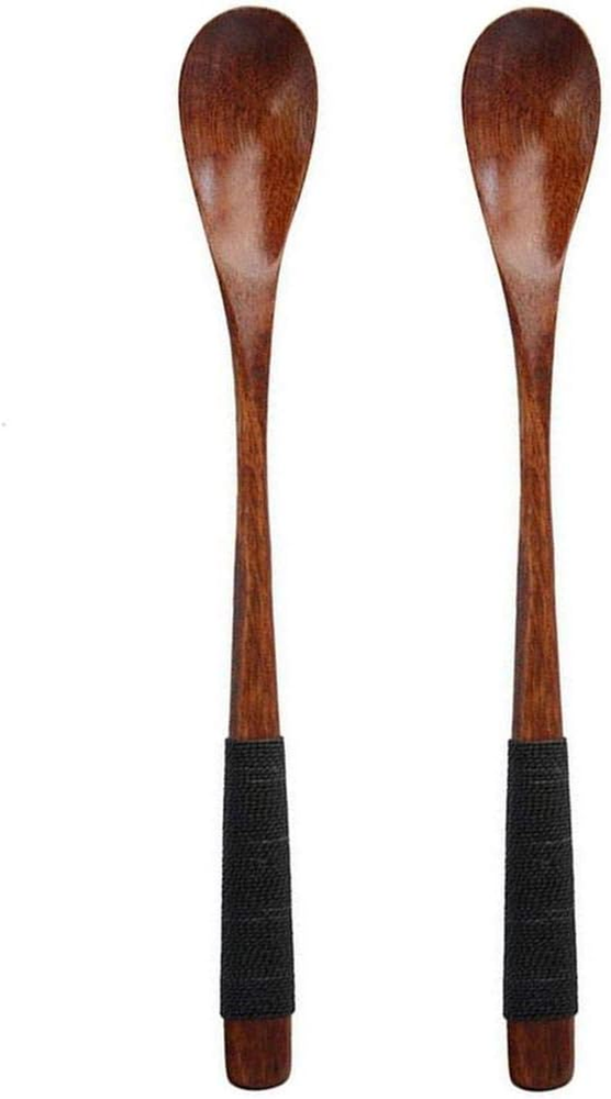 2 Set of Retro Handcrafted Wooden Long Coffee Tea Spoon Coffee Stirrers with Cab