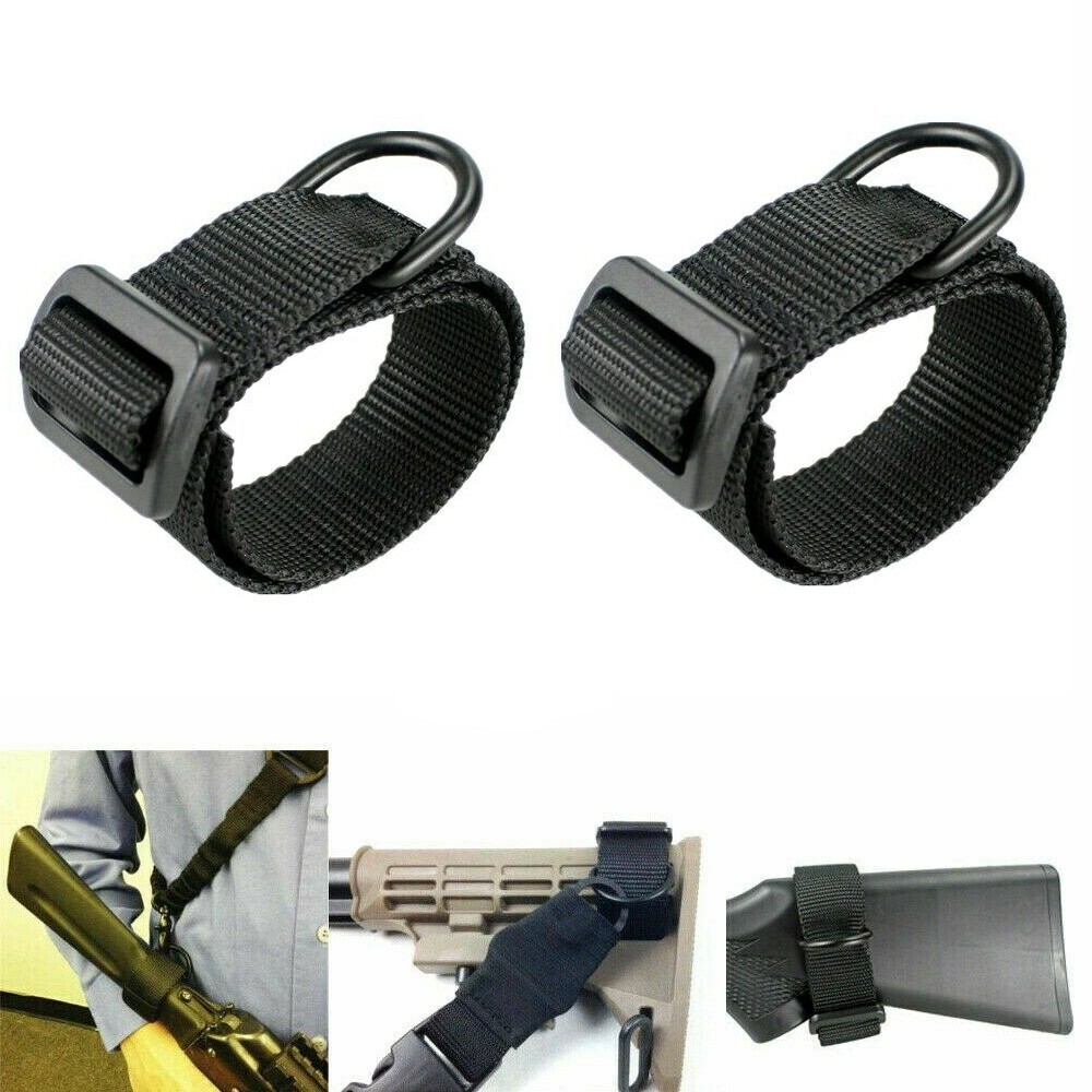 2X Adjustable Rifle Buttstock Sling 1.25” Nylon Strap w/ D Ring Loop for Hunting