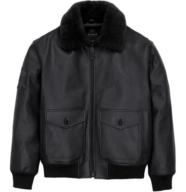 Men's Avirex Inspired Real Leather Bomber Jacket American Flight Aviator Coat