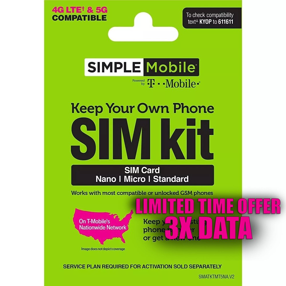 Simple Mobile $40 Plan 1 MONTH WITH SIM CARD (Verizon) LIMITED TIME 3X DATA-image