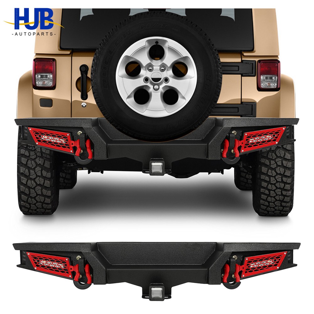 07-18 Jeep Wrangler JK Steel Rear Bumper with D-Rings and Red/Black LED Lights