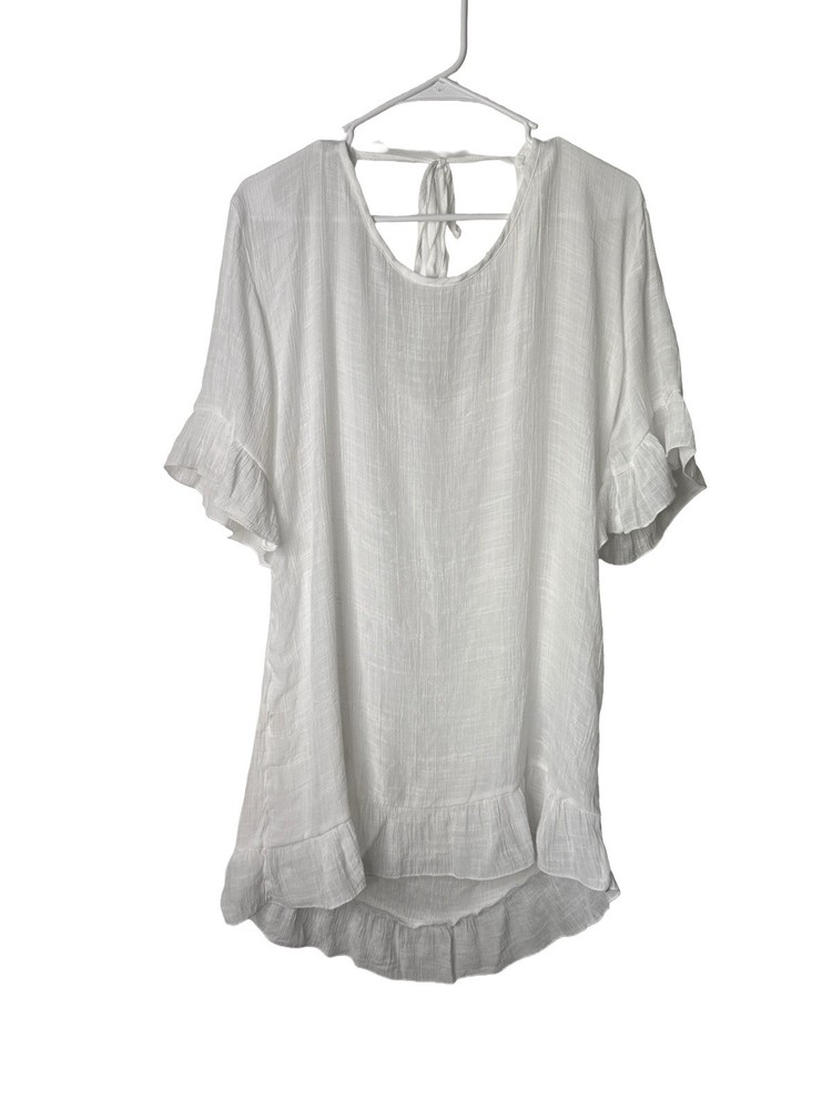 Women's White Sheer Victorian Swimsuit Coverup Knee Length Beach Dress Vacation