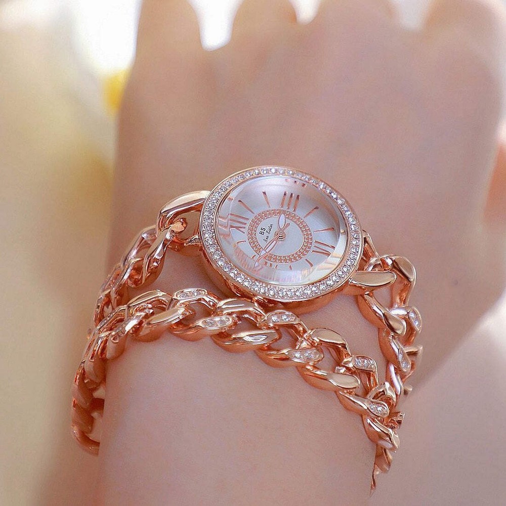 Elegant Chain Bracelet Watch for Women in Rose Gold, Gold, and Silver